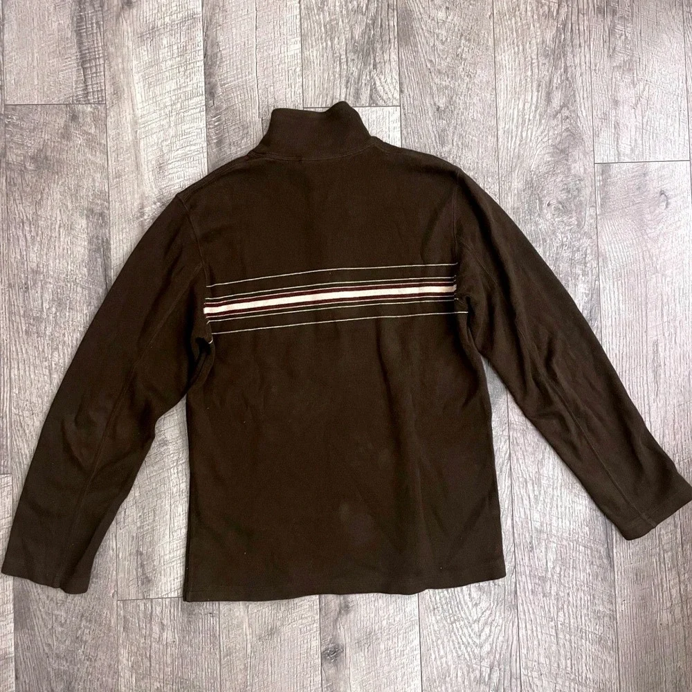 Banana‎ Republic Mens Brown Striped Quarter Zip Cotton Pullover Sweater Size M